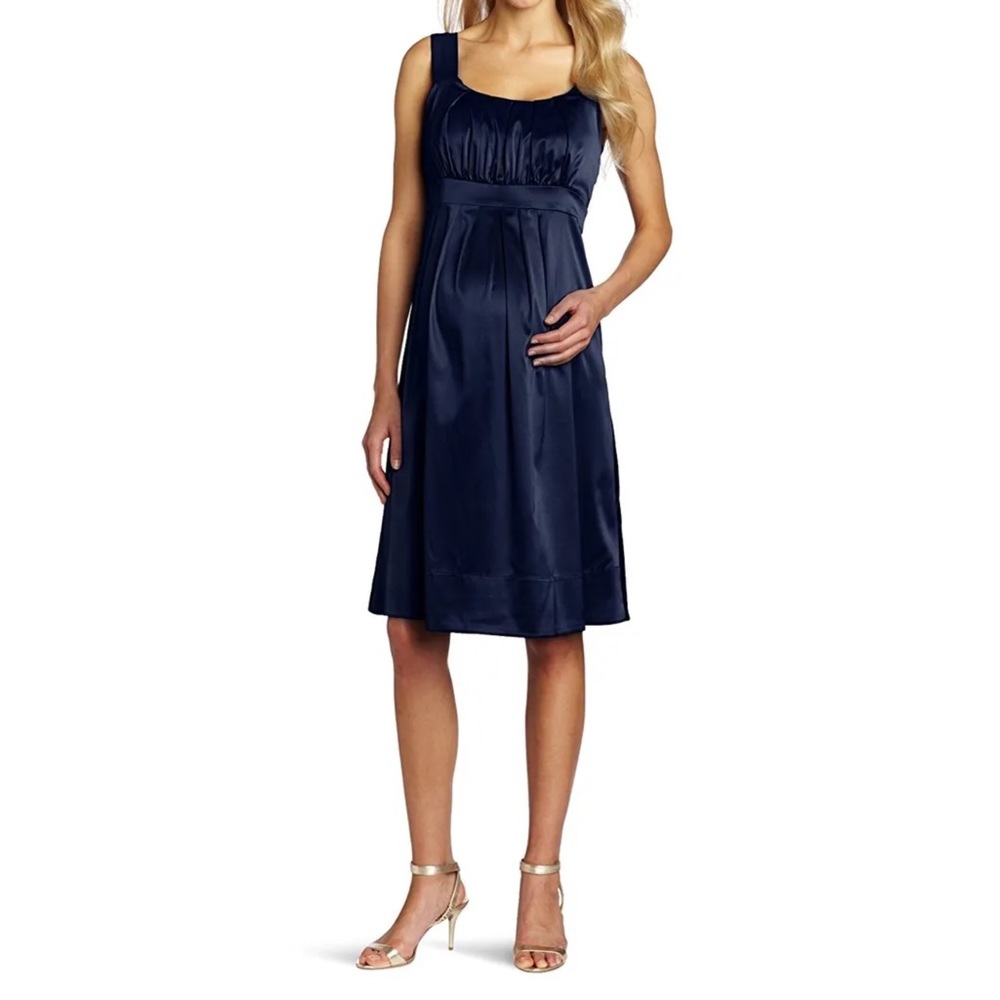 Ripe Maternity Womens Alexis Dress Ink Blue Satin Sleeveless A Line size XS